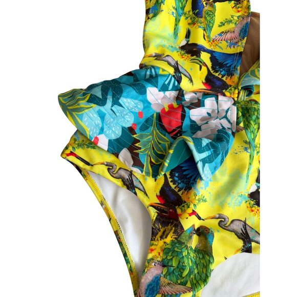 DINA MEDINA Tropical Ruffle Sleeve Bathing Suit Swimsuit Size Large - Picture 2 of 8